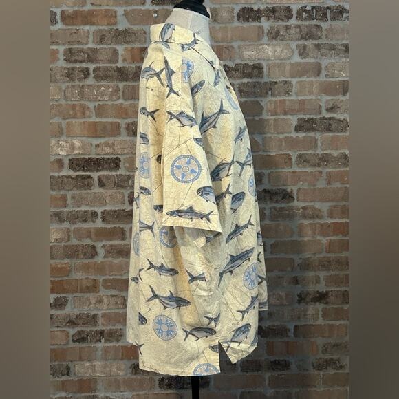 Vintage Columbia Men's Short Sleeve Shirt Fish compass Map Print Size XL cream - Picture 5 of 9
